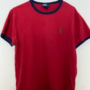 Vintage Polo Ralph Lauren Polo Player T-Shirt Red Navy Trim & Polo Player Size L
